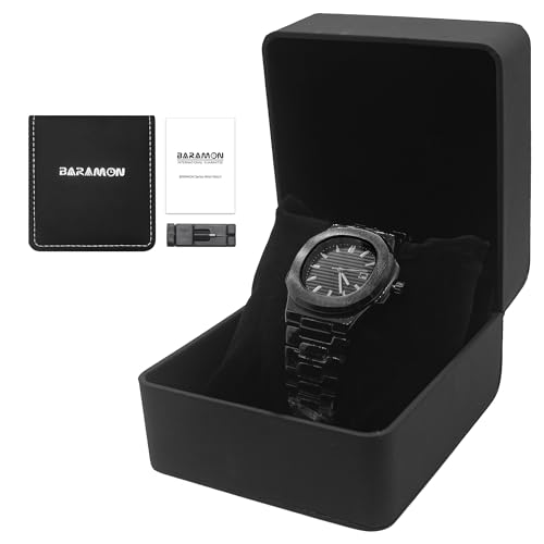BARAMON Wrist Watches for Men, Nautilus Stainless Steel Quartz Movement Date Luxury Style Men's Luminous Hands Casual Business Watches