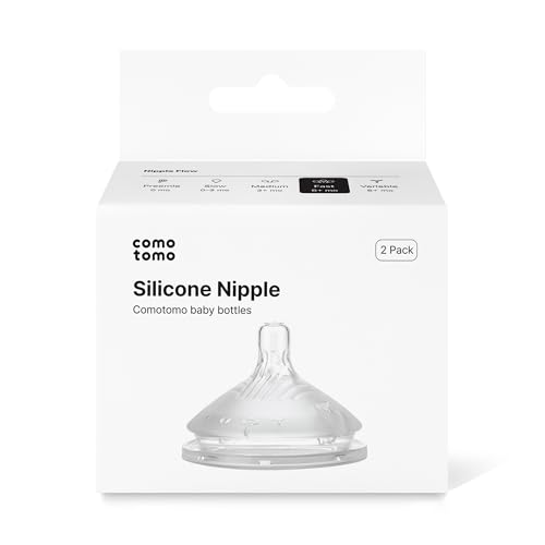 Image of Comotomo Silicone Replacement Nipples for Baby Bottle Gen 2 (2026 Release) - Soft, Silicone Nipples with Dual Anti-Colic Vents Designed for Natural Latch (Pack of 2), Fast Flow (6+ Months)