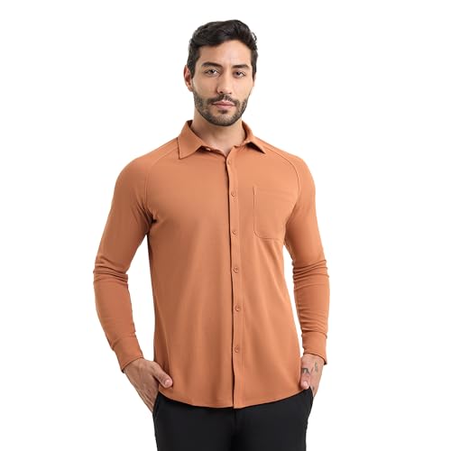 Image of Workday Shirt for Men Long Raglan Sleeve Regular Fit Superior Stretch Wrinkle Free Shape Retention Quick Dry Anti-Viral Finish UPF 50+