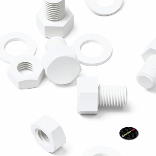 Image of 10x White PP Hex Head M16 x 20 mm Plastic Bolts, Nuts & Washers (5 /8 x 25 /32 in)