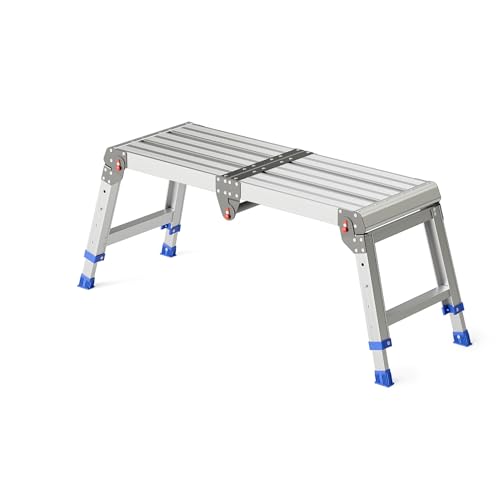 Loyoda Aluminium Folding Work Platform Adjustable Height Portable Work Platform for Adults Heavy Duty Anti-Slip Platform Ladder Foldable Work Bench 500lbs Load Capacity