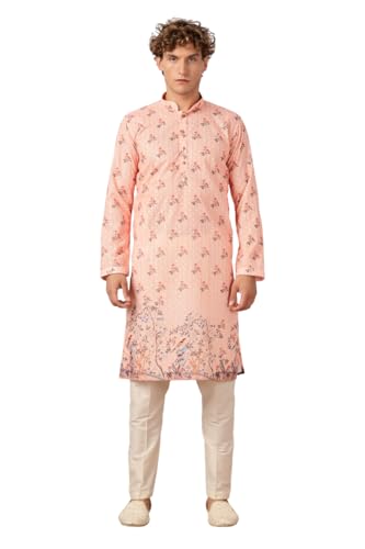 Image of BE ACTIVE Men's Cotton | Regular Fit Casual Mandarin Collar | Long Length Full Sleeves | Embroidered Indian Kurta