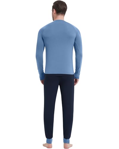 Image of NACHILA Mens Pajamas Set Long Sleeve Henley Sleepwear Top Soft Jogger Pants Pajamas Cool Pjs Set,Viscose Made from Bamboo