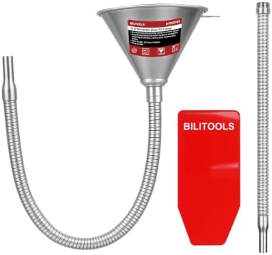 BILITOOLS Öltrichter Auto mit Flexiblem Trichter und 2 Schlauch | Metalltrichter mit Sieb, für Motoröl, Getriebeöl, Benzin und Diesel, biegsam für enge Stellen