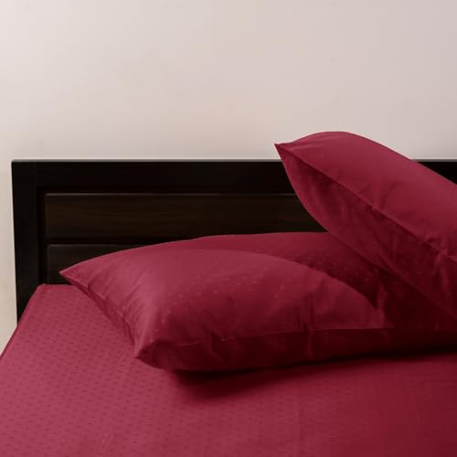 Image of Blue Dahlia 100% Cotton, Standard Size Pillow Covers (18 inch x 28 inch), Set of 2 Pillow Covers, Silky Smooth Feel, 500TC Dotted Premium Pillow Covers, Colour: Wine Red