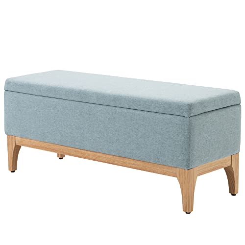 HOMCOM Banc de Rangement, Coffre de Rangement avec Couvercle Amovible Style scandinave, Bout de lit en Tissu Lin, 110 x 39 x 45 cm, Vert Clair