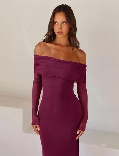 Image of REORIA Women's Off Shoulder Long Sleeve Bodycon Maxi Dresses