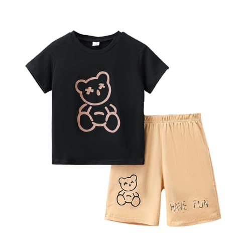 Image of KIDLAGA Kids Toddler Boy Clothes Outfits Bear Print Tee + Plaid Shorts 2 Pieces Summer Shorts Set