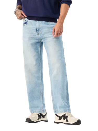Image of The Souled Store Baggy-Fit Denim: Men and Boys Zip Fly Washed Cotton Spandex Lightweight Durable Everyday Streetwear Baggy Fit Jeans