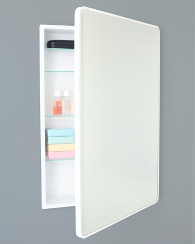 Image of 20x30 Austin Farmhouse Metal Framed Rounded Rectangle Recessed Bathroom Medicine Cabinet, Beveled Mirror, 18x28 in-Wall Opening, powder-coated Steel, Adjustable Glass Shelves, Magnet Close, White