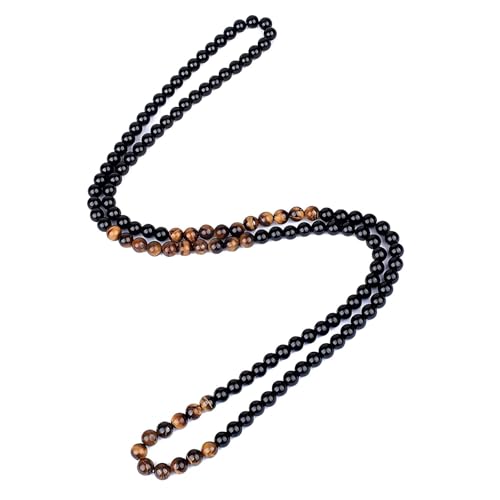 Natural Stone Beaded Necklace 8mm Tiger Eye Black Obsidian and Hematite Buddha bead lucky necklace 26 Inches, Black and Brown Men and women necklaces fift