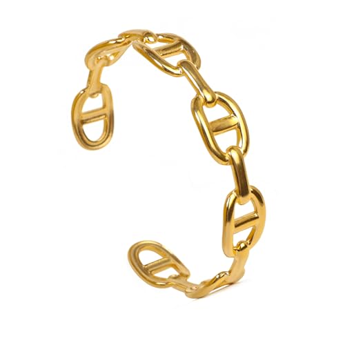 Adjustable Cuff Bracelet for Women 18K Real Gold Plated Wide Chunky Bracelet Wrist Buckle Bracelet Non Tarnish Ladies Open Cuff Bangle Jewelry Gift