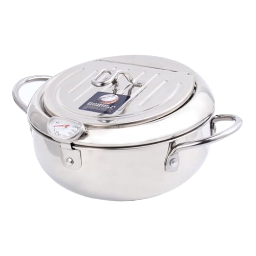 ULTECHNOVO Sartén Inoxidable con Termómetro y Colador de Aceite Mini Freidora Cocina de Inducción Gas y Freír