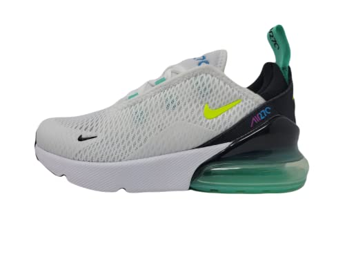 Nike Little Kids Air Max 270 Running Shoes, White/Volt-Black-Laser Blue, 12 M US