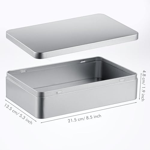 Image of Hotop 4 Pack 8.5 by 5.3 by 1.9 Inch Silver Rectangular Empty Tin Box Containers, Gift, Jewelery and Storage Tin Kit, Home Organizer