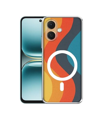 Image of Casotec Back Cover for Tecno Spark Go 2 4G Retro Sunset Waves Magnetic Ring Design (Not Magnetic Compatible) | UV Printed Soft TPU Shockproof Back Case for Tecno Spark Go 2 4G