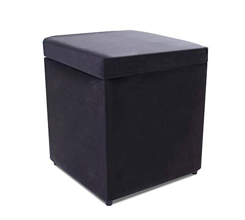 Puff Baú Porta Objetos 40x40x45cm Suede Preto BF Colchões