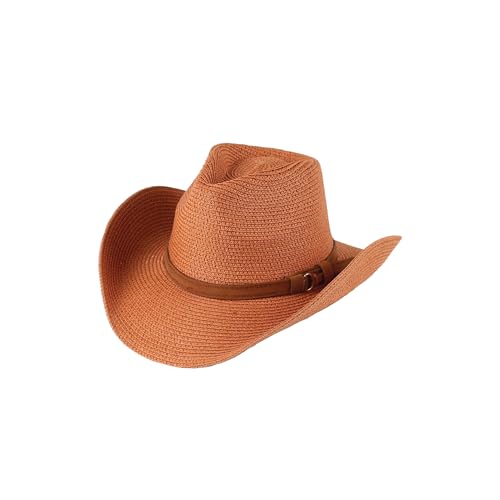Women's Paper Braid Decortive Crown Cowboy Hat - Rust OSFM