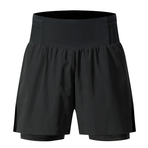 Ruowuhen Pantalones Cortos de Running para Hombre 2 en 1 Shorts Deportivos Secado Rápido Transpirable Pantalón Corto para Atletismo Fitness Gimnasio Negro S