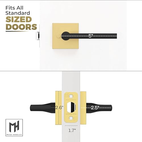 Image of Mega Handles Prime Passage Lever Door Handle for Closet or French Doors, Single Side Door Levers, Fits All Standard Door Sizes, Covered Screws Included - Satin Brass /Matte Black (1 Pack) 5 inch