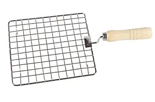 Elysian Choice Small Stainless Steel Square Roaster, Tandoor Paneer Roti Roaster Net Jali, Papad Jali, Barbecue Grill with Wooden Handle-image-36