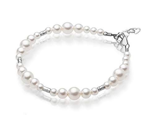 Image of Baby Crystals Little Girls Elegant Bracelet Sterling Silver Embellished with Swarovski Simulated Pearls - Medium (18 Months - 4 Years)