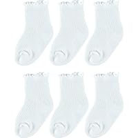 NiceBaby Toddler Ruffle Socks for Girls, 6 Pairs Baby Non-Slip Socks with Grips, Cute Frilly Dress Design, White, 1T-3T