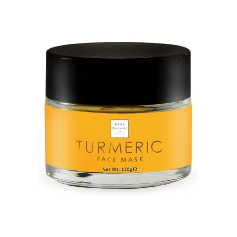 Herborganic Turmeric Clay Face Mask - For Detoxification and Hyper-Pigmentation - 120 g - Acne Treatment and Deep Cleansing with Aloe Vera and Jojoba Oil Cover