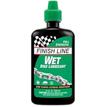 Finish Line Wet Bicycle Chain Lube Long-Lasting Wet Style Lubricant for Road, Mountain, and Gravel Bikes Reduces Friction and Repels Water 4oz Drip Bottle