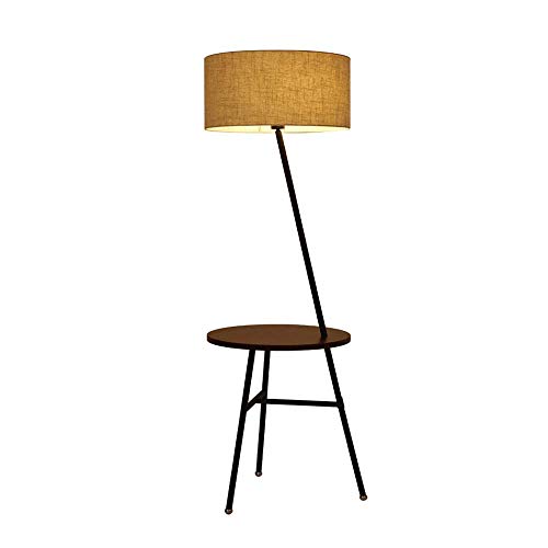 E27 Stehleuchte, Nordic Stehlampe mit Holztablett und Stofflampenschirm, Leselampe für Wohnzimmer, Schlafzimmer und Büro, E27 Stehleuchte LED