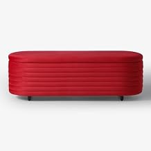 WestinTrends 54" Wide Mid-Century Modern Upholstered Velvet Tufted Oval Storage Ottoman Bench, Red