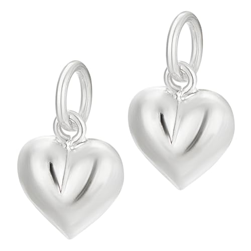 PandaHall 925 Sterling Silver Heart Charms Puffed Heart Pendants 2pcs