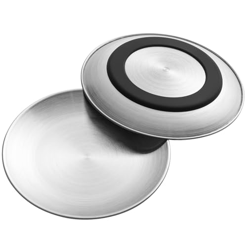 Stainless Steel Cat Bowls 6.7 Wide and Shallow Cat Food Bowl Set with Silicone Ring for Non Slip Flat Metal Cats Dishes or Plates for Feeding Indoor Cats Kitten Small Dogs (Silver-2 Pack)