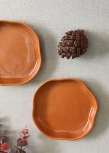 Image of WEAVING HOMES Luxurious Premium Rust Handmade Dessert Plate Set (2) - Ceramic, Dessert, Handmade, Kitchenware