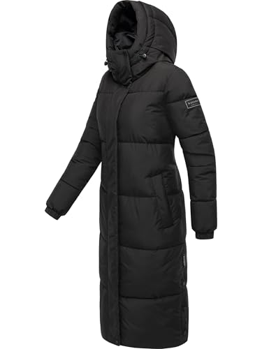 Navahoo Damen langer Wintermantel warmer Steppmantel mit 2-Wege-Reißverschluss und verstellbarer Kapuze Taublüte XIV Black Gr. XS