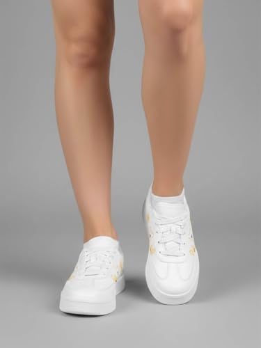 Image of Shoetopia Women's Casual Sneakers | Lace-Up Low-Top Shoes with Cushioned Sole | Trendy Daily Footwear Walking Shoes