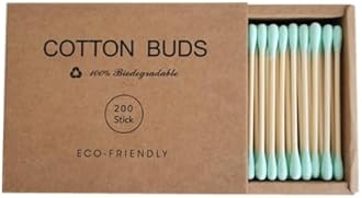 200 PCs Premium Cotton Swabs Natural Cotton Buds Biodegradable Organic Double Tips for Ear Wax Removal (200PCs,Green)