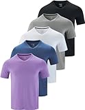 5 Pack Mens V-Neck Dry Fit T-Shirts, Active Athletic Short Sleeve Workout Tops, Performance Gym Tees (Set 4, Medium)
