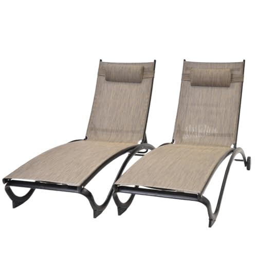 Image of Vivere Reclining and Stackable Aluminum Glendale Lounger Set, Made with Premium Durable Outdoor Fabric - 330 Lb Capacity (Granite)