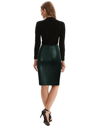 Image of Kate Kasin Women Faux Leather Midi Skirt, High Waist Wrap Bodycon Skirts