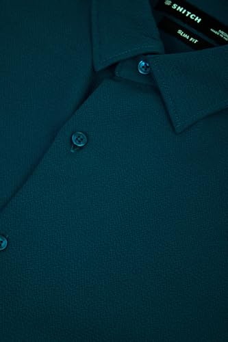 Image of SNITCH Men Casual Shirt | Slim Fit Long Sleeve Spread Collar Vertical Crinkle Textured Pattern | Breathable Polyester Blend & Stretchable Fabric for Casual Outing & Everyday Use