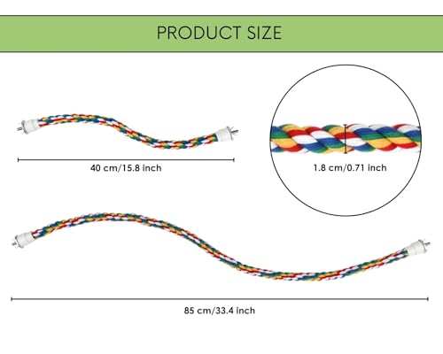Image of DS. DISTINCTIVE STYLE Bird Rope Perches Set of 2 Pieces (33 in+16 in), Colorful Cotton Rope for Birds, Bungee Style Perch Ideal for Parrots, Cockatiels, Lovebirds, and Budgies