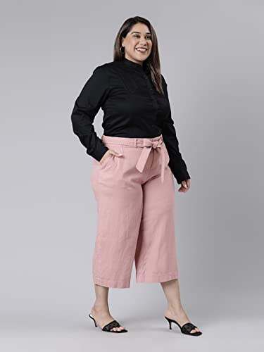 Image of GO COLORS Solid Linen Culottes for Women | High Rise, Side Pockets, Front tie-up