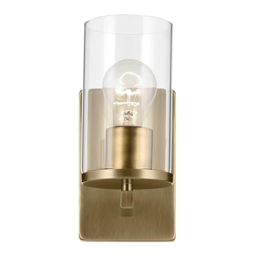 Image of Kichler Crosby 4.5 inch 1-Light Wall Sconce Bathroom Light Fixture with Clear Glass in Natural Brass for Powder Room, Hallway, Kitchen, Bedroom (4.5 inch x 9.25 inch), 45495NBRCLR