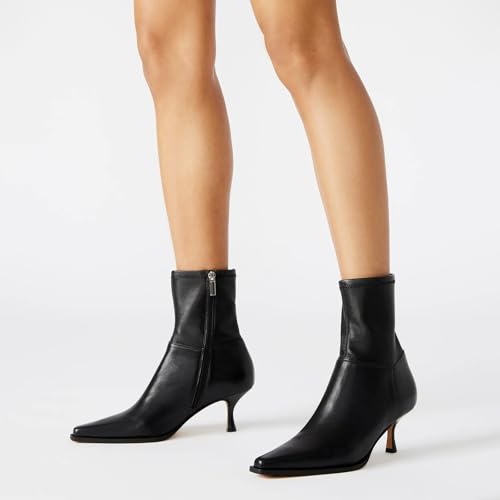 Image of Womens Brown Suede Fall Boots with Side Zip, Ankle, Mid Calf, Pointed Toe, Kitten Heel, Dressy, Short Boots