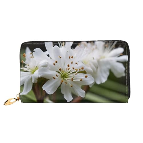 Portefeuille noir zippé en cuir imprimé floral blanc format compact unique pour homme et femme