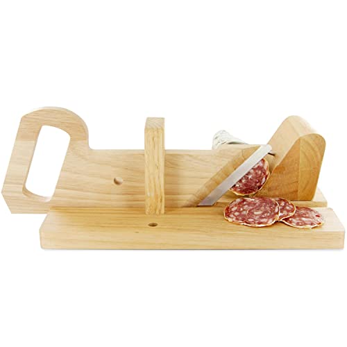 Trancheuse Guillotine à Saucisson en Bois avec Lame en Inox et Goupille de Sécurité - Charcuterie, Viande et Fromage jusqu'à 6 cm