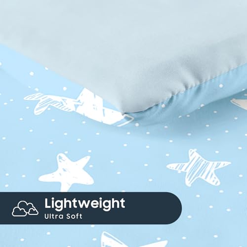 Image of Wake In Cloud - Toddler Bedding Set for Boys Girls, Cute Star Polka Dot, 4 Pieces Soft Crib Bed Set Including Comforter, Sheets and Pillowcase, Sky Blue