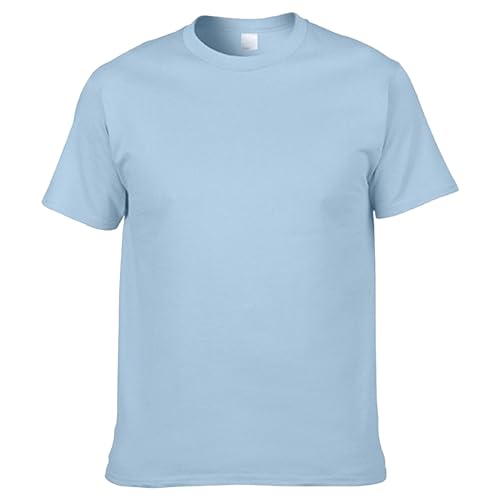 Camisetas de color sólido para hombre, de algodón suave, cuello redondo, manga corta, ajuste regular, casual, clásica, Azul claro, XS