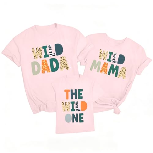 Image of Family Trips Matching Shirts : Wild One Print Tee Safari Animal Theme Parent-Child Outfit